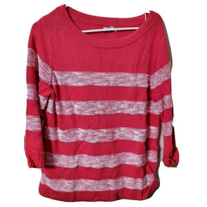 016) Croft & Barrow Sweater Womens‎ Large Red White Striped Cuffed Sleeve